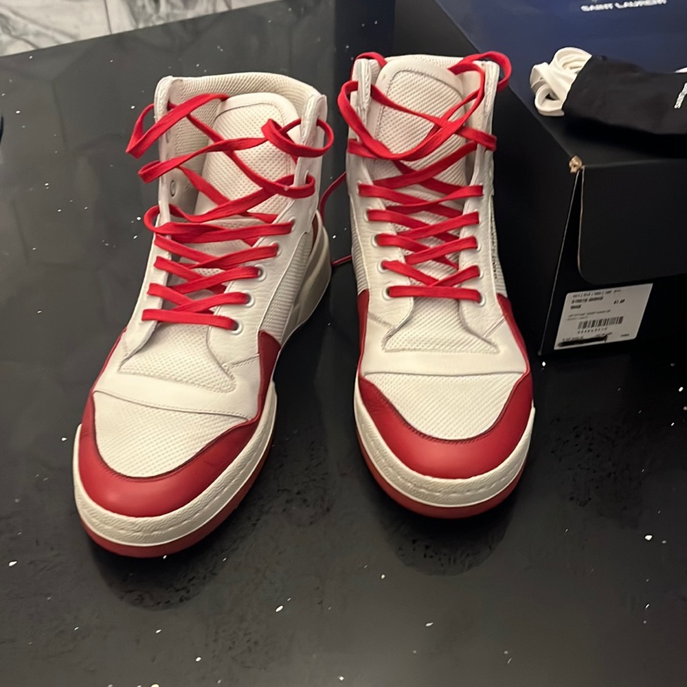 Saint Laurent red in white mens high tops